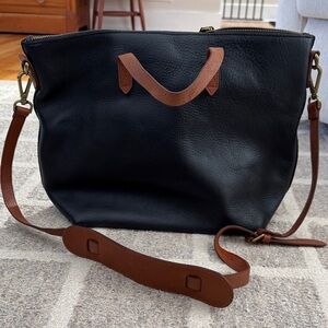 Madewell Black Tote with Tan Leather Straps
